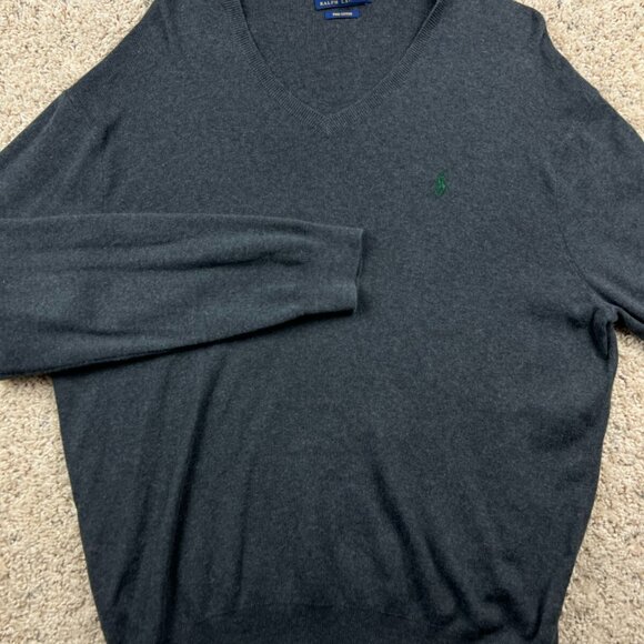 Polo Ralph Lauren Sweater Mens Large V-Neck Gray Long Sleeve Pullover Pony Logo - Picture 1 of 6